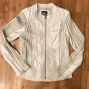 blanc noir Cream Leather Zip Front Jacket